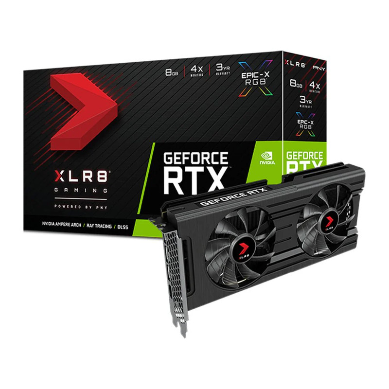 PNY GeForce RTX 3050 8GB XLR8 Gaming REVEL EPIC-X RGB Dual Fan Edition Graphics Card - كرت الشاشة